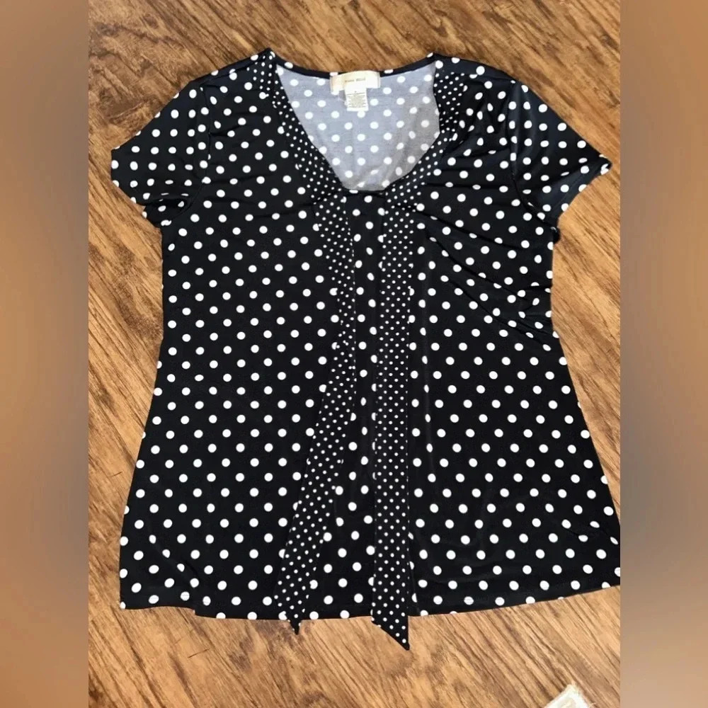 Diana Belle Polka Dot Blouse with Bow. Size small